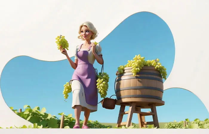 Woman in Grape Farm 3D Character Illustration image
